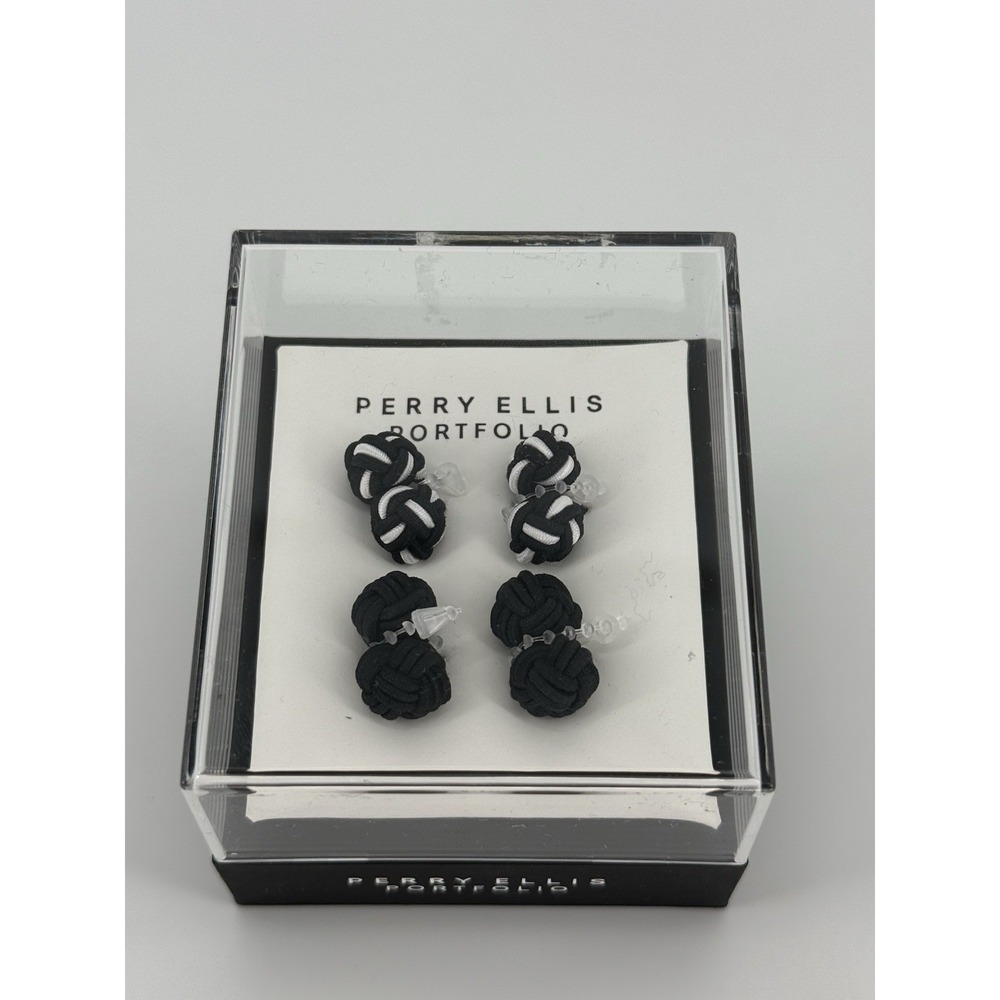 Perry Ellis Portfolio Men's Silk Knot Cufflinks - Black And White 8 Piece